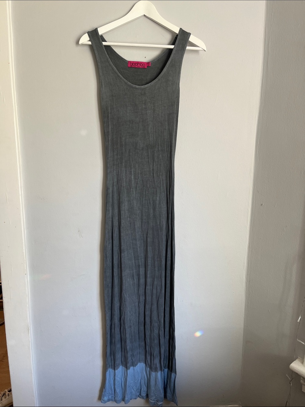 Grey Maxi Tank Dress with Light Blue Hem